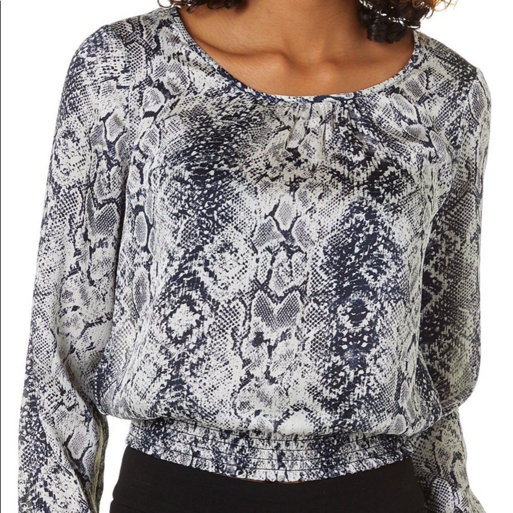 A. Byers Satin Snakeskin Long Sleeve Top